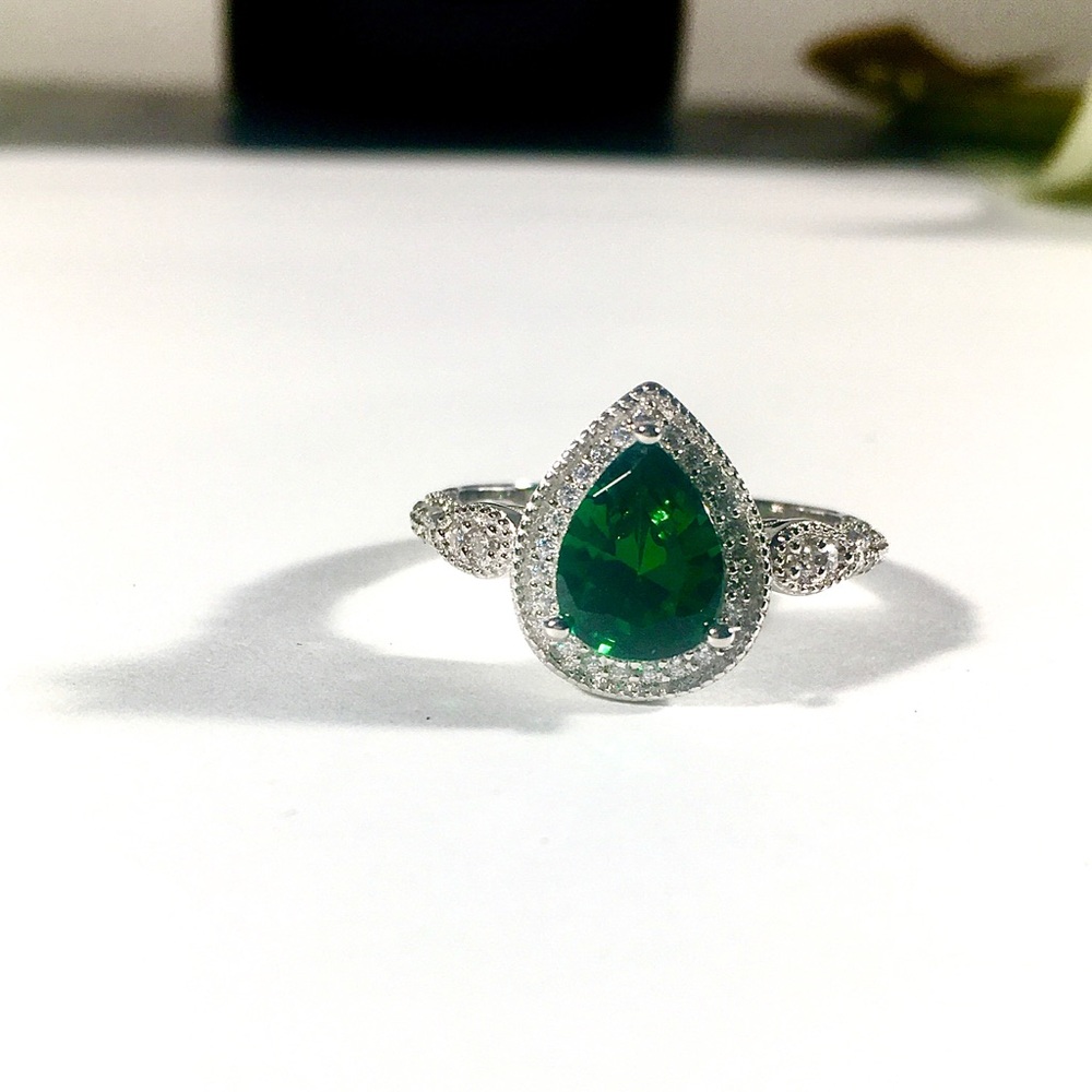 Pear Cut Green Tourmaline Sterling Silver Ring